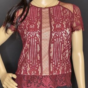 Express Red/Maroon Lace Shirt NWT
